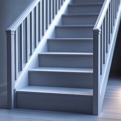 Obraz premium Close-up view of a clean, light-colored wooden staircase with railings on both sides leading upwards in a well-lit interior space