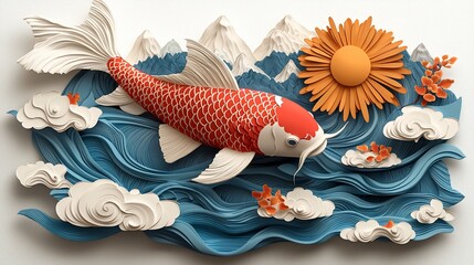 Koi Fish in Mountain Scenery