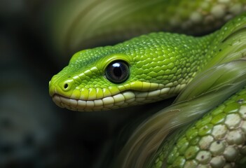 Fototapeta premium Green Snake Head Close Up