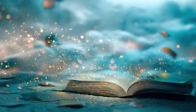 Livre ouvert avec &eacute;tincelles magiques