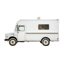Naklejka premium Vintage White Food Truck on Display in Urban Setting on transparent background