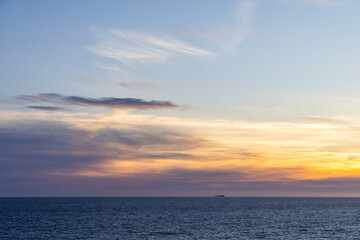 Scenic Pacific Ocean Sundown Horizon Over Calm Waters in BC, Canada