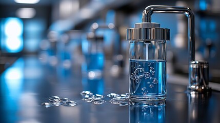 Laboratory Equipment with Blue Liquid