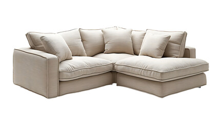 Earthy tone L shape sofa for interiors isolated on transparent background