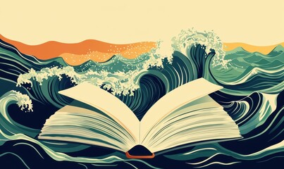 Livre et vagues stylisées