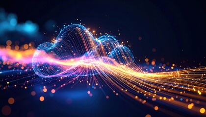 Obraz premium Futuristic data cloud with glowing digital particles