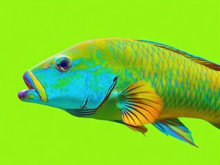 Vivid Fish Portrait on Green Backdrop