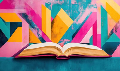 Livre ouvert sur fond géométrique abstrait