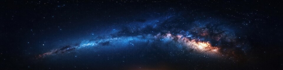 Fototapeta premium Panoramic view of the Milky Way galaxy arching across a clear night sky filled with countless stars and cosmic dust clouds