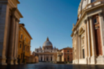 Fototapeta premium blurry church, a church building in the vatican with a clear sky during the day, seen in the photo from the front, with the blurry vatican church in the background