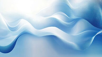 Abstract flowing blue and white wave patterns with dotted texture on a gradient background creating a smooth and calm visual effect