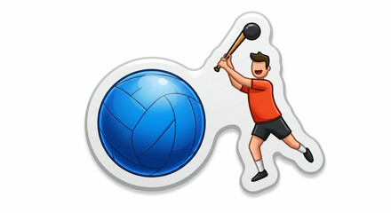 Fototapeta premium Hurling sport sticker illustration action and vibrant blue sphere