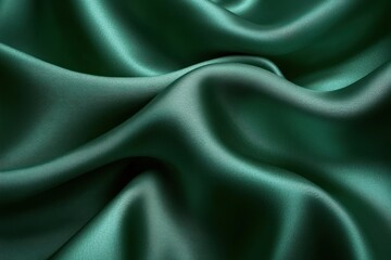 Fototapeta premium Smooth dark green satin fabric with light reflections creating soft folds and a luxurious, elegant texture
