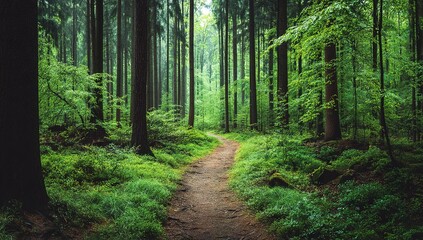 Fototapeta premium Forest Path Through Lush Green Trees