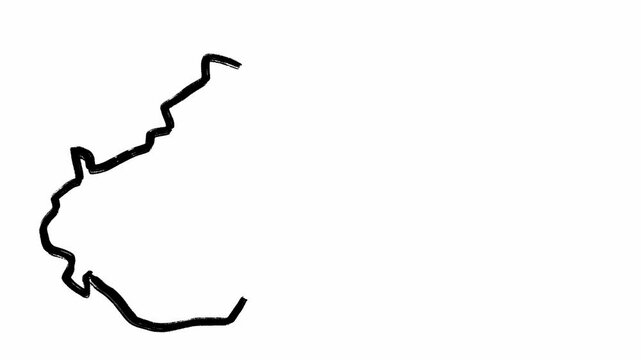 Map of Slovakia hand drawn in black color on white background filmed in set of animated sketches. Isolated scribble boundary of a state in Europe made in grunge style. Land of commonwealth theme