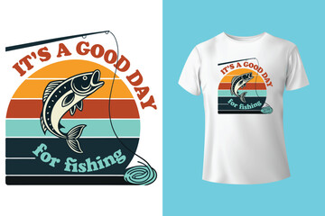 Jumping fish over mountain lake at sunset, wilderness adventure illustration