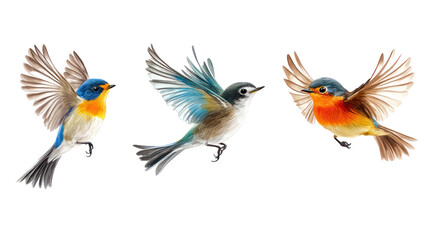 Obraz premium Three Colorful Songbirds: Bluethroat, Robin, and Whinchat on Transparent Background