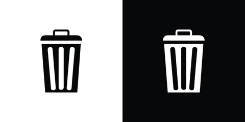 Minimal trash can icon in black and white