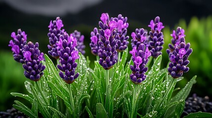 Fototapeta premium there are many purple flowers with water droplets on them