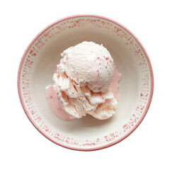 Creamy Strawberry Ice Cream Scoop in a Decorative Bowl, Perfect for Summer Treats and Desserts on transparent background