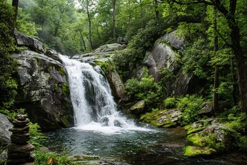 Majestic Waterfall Cascading Through Lush Forest