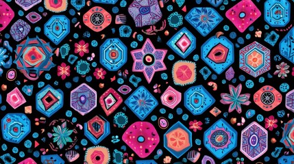 Motifs floraux abstraits sur fond noir