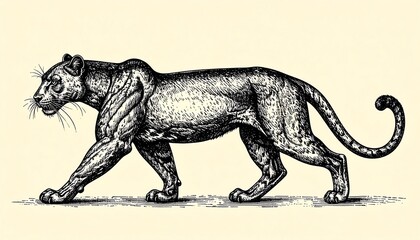 Fototapeta premium Black Panther Walking, Vintage Engraving - Vintage illustrations
