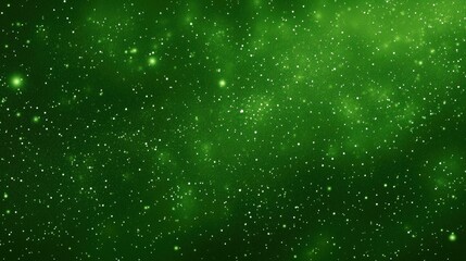 Dense star field with numerous bright stars scattered across a green nebula-filled cosmic background evoking a tranquil and mysterious outer space scene