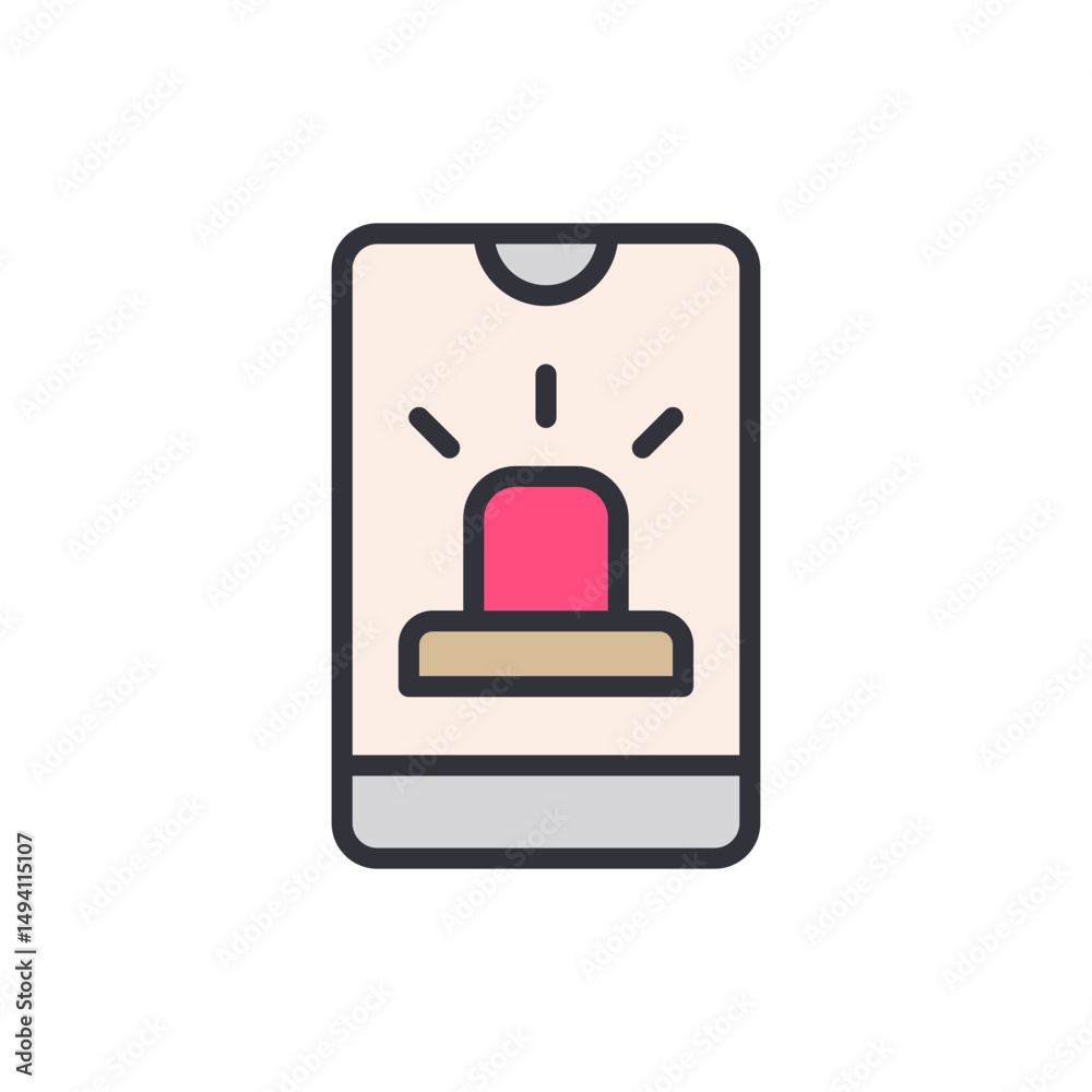 Poster emergency alert icon displayed on mobile device with transparency