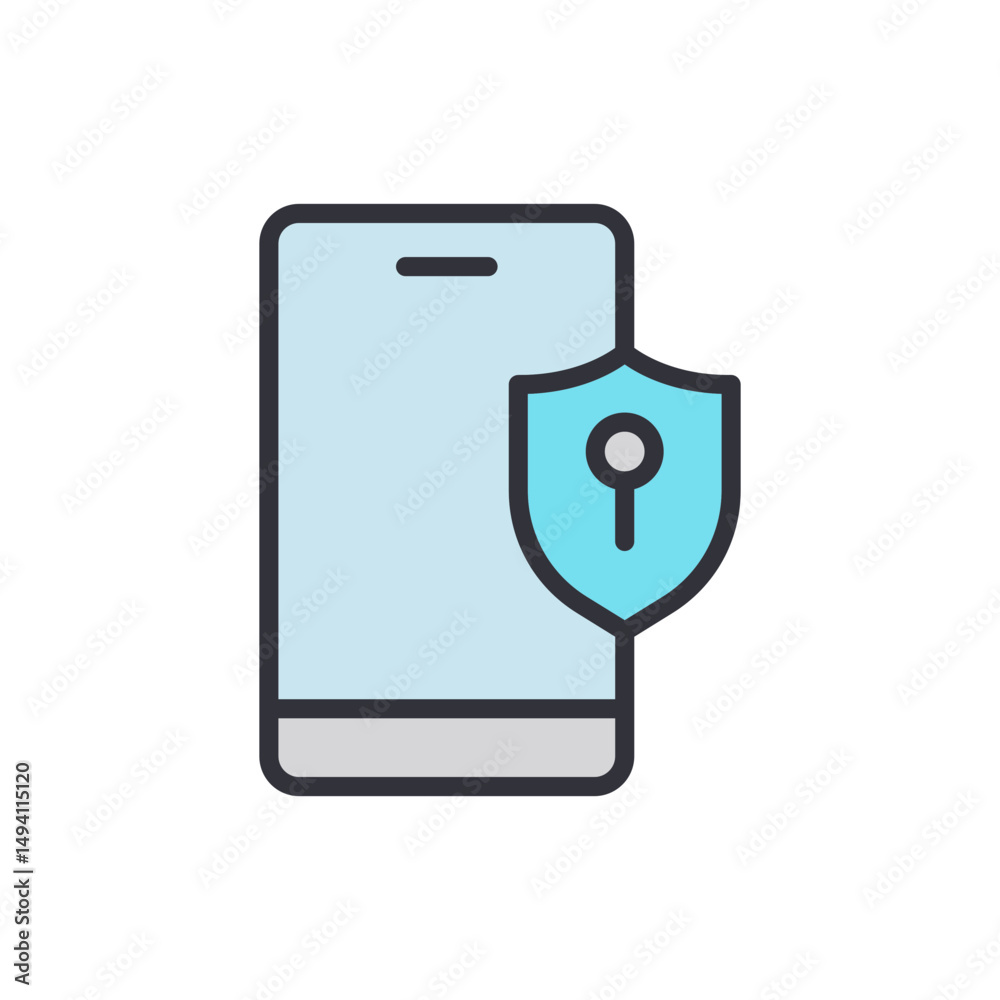 Poster shielded smartphone displaying icon for secure mobile transactions