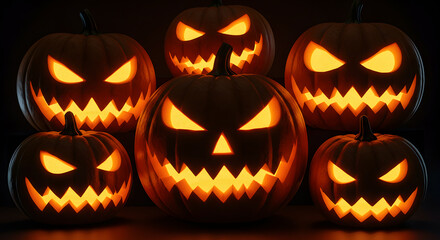 Fototapeta premium Halloween Pumpkins Carved with Scary Faces