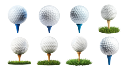 Variety of Golf Balls on Tees with Transparent Background for Design Use
