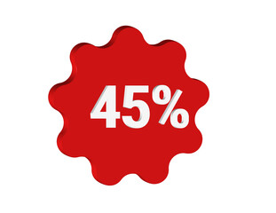 Simple 3D illustration with a red label icon with 45% blank.
