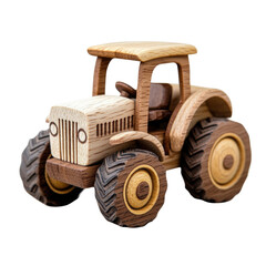Obraz premium Wooden Farm Tractor Toy With Removable Parts Isolate isolated on a transparent background. High quality PNG, commercial use.