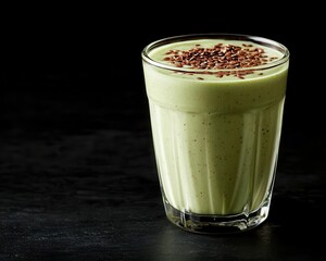 A highprotein matcha smoothie with Greek yogurt and flax seeds, muscle recovery drink
