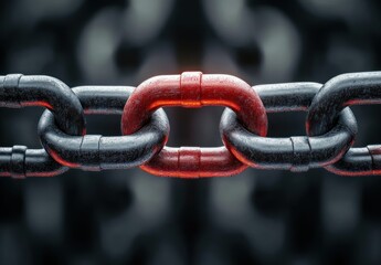 close-up of metal chain links with one link glowing red symbolizing strength and connection