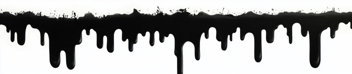 Thick black liquid dripping unevenly against a white background creating a striking contrast