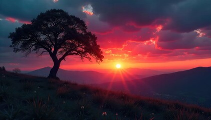 A melancholic sunset casts long shadows, the fiery hues fading into a somber twilight sky The scene evokes a feeling of quiet loneliness and the bittersweet beauty of endings , shadow, calm