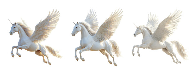 Majestic Winged Unicorns in Flight with Transparent Background