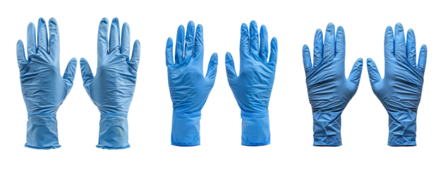 Collection of Blue Latex Gloves on Transparent Background for Medical Use