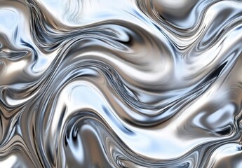 Obraz premium Smooth flowing metallic silver waves with glossy reflective surfaces creating abstract fluid shapes and dynamic light reflections