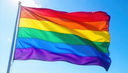 Obraz premium Vibrant rainbow flag waving proudly in the wind , orange, yellow, textile