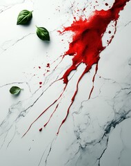 Éclaboussures de couleur rouge sur fond blanc marbré