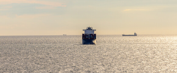 Aerial view container cargo ship international industrial, Global business import export...