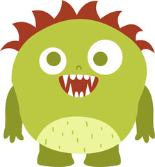 Friendly Green Monster with Spiky Hair and Spotted Belly, Cartoon Illustration.