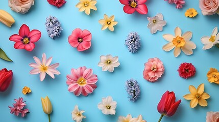 Fototapeta premium Spring Floral Pattern with Tulips and Hyacinths