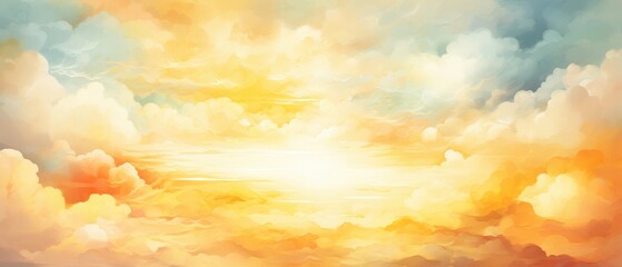 Coucher de soleil céleste, nuages dorés et lumière divine