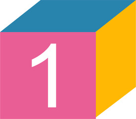 Geometric Cube: Number One, Pink, Blue, and Yellow Design Element