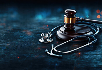 This image symbolizes the crucial intersection of law and healthcare, featuring a gavel alongside a stethoscope, representing the importance of legal considerations in medical practice.