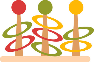 Colorful Ring Toss Game: Wooden Pegs and Circular Hoops.